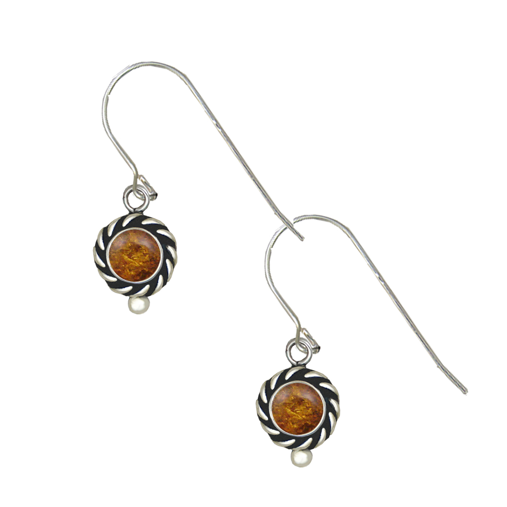 Sterling Silver Little Amber Gemstone Drop Dangle Earrings